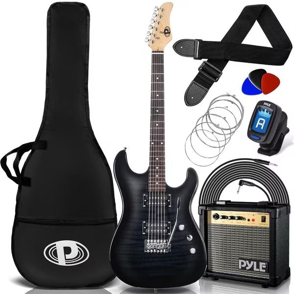 6-String Electric Guitar Kit- Includes Amplifier with Accessory Kit, Pyle, Mfr#: PEGKT99BK